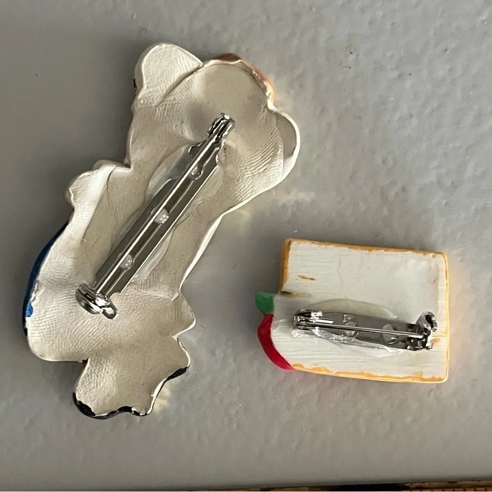 2 Teacher Angel Set Pin Brooch Iridescent School Teacher Chalkboard gift Vintage